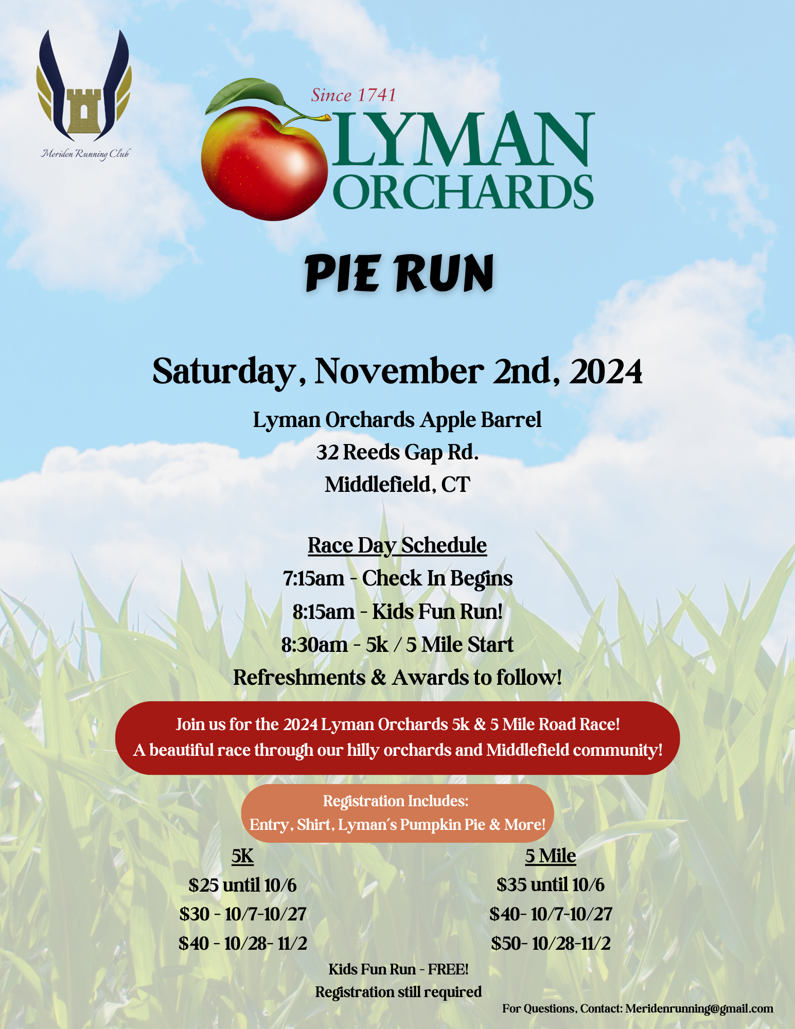 Lyman Orchards Pie Run in MIDDLEFIELD , CT Details, Registration, and